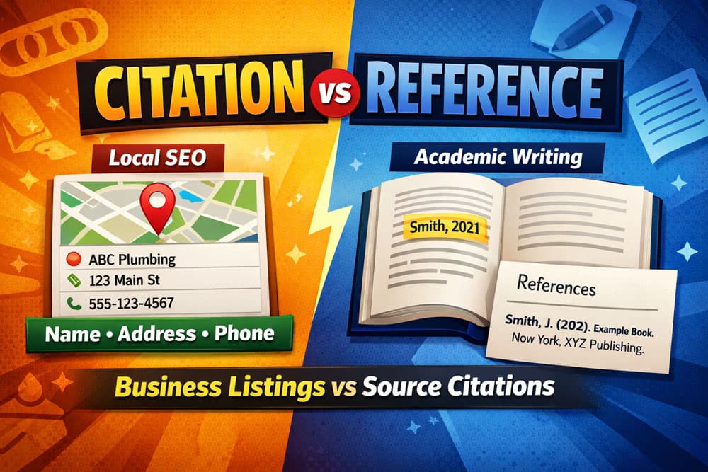 What is the difference between a citation and a reference in SEO?